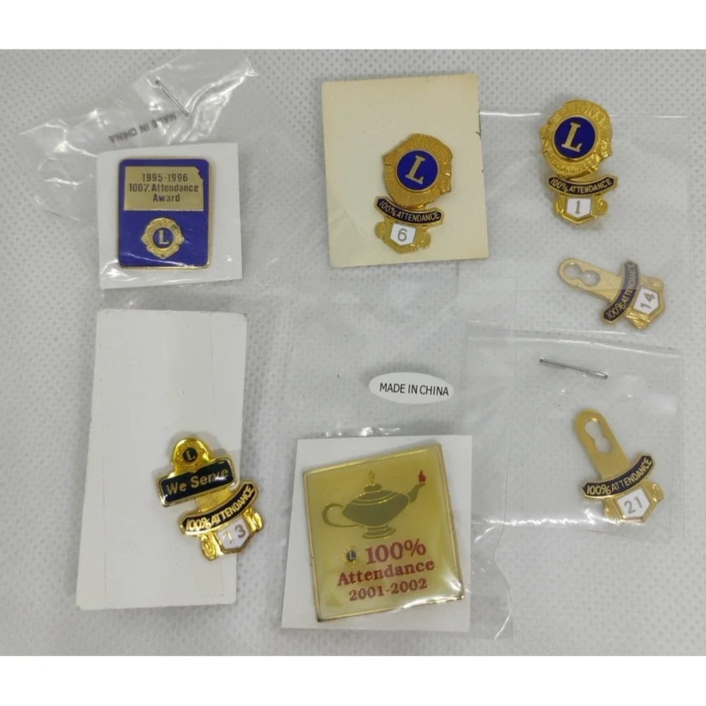 Huge Lot Vintage Lions Club International Attendance Award Pins Most New